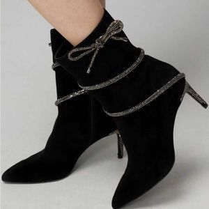 WHBM Crystal Heel Booties Size 8 (Black)